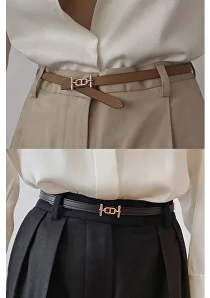 Kadın 2'li Gold Tokalı Ince Pantolon, Gömlek, Ceket, Elbise, Kazak Kemeri