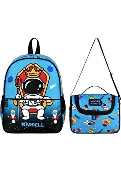 Waddell Baskılı Astronot Lisanslı Kombin Anaokul Kreş Çantası ve Termal Beslenme Çantası