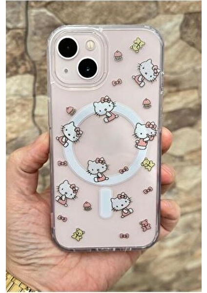 Hello Kitty Desenli Magsafe Özellikli Sert Şeffaf Kılıf iPhone 13-14-15 Uyumlu Silikon fiyatları