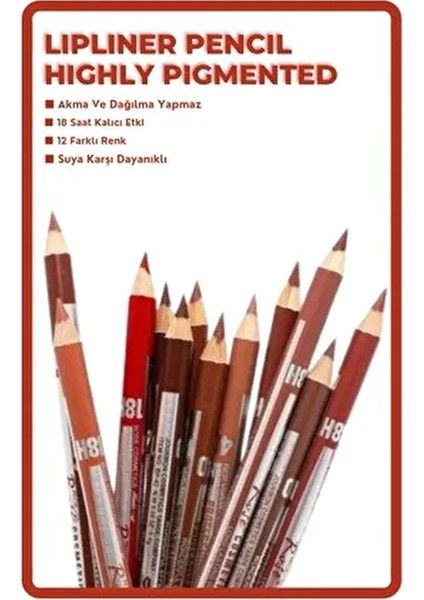 12'li Professional Set Suya Dayanıklı Yağlı Dudak Kalemi Seti