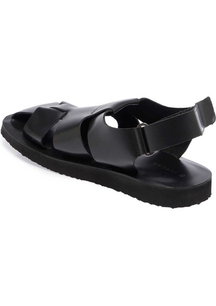 Siyah Hakiki Deri Erkek Sandalet - E24Y1SN56793-A23 fiyatları