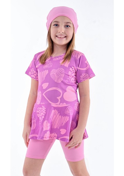 Kalp Desenli Mor Kız Çocuk Boneli Mayo Takımı indirimleri