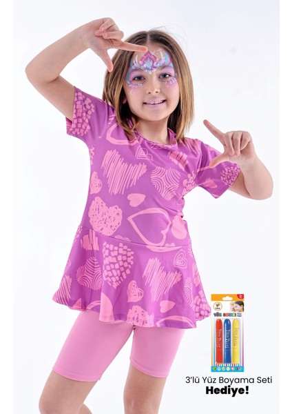 Kalp Desenli Mor Kız Çocuk Boneli Mayo Takımı fiyatları