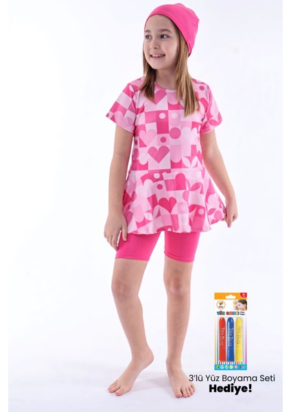 Kalp Desenli Pembe Kız Çocuk Boneli Mayo Takımı modelleri