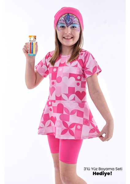 Kalp Desenli Pembe Kız Çocuk Boneli Mayo Takımı fiyatları