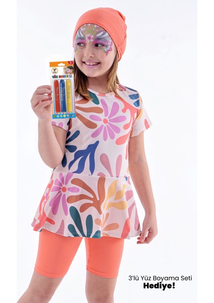 Kalp Desenli Turuncu Kız Çocuk Boneli Mayo Takımı fiyatları