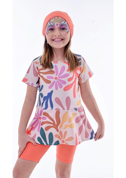 Kalp Desenli Turuncu Kız Çocuk Boneli Mayo Takımı modelleri