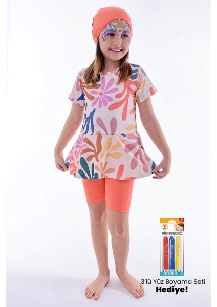 Kalp Desenli Turuncu Kız Çocuk Boneli Mayo Takımı fırsatları