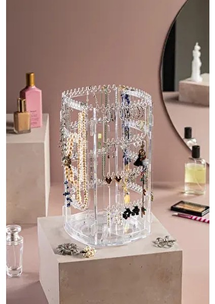 4 Raflı 360° Dönebilen Takı Organizeri Şık Tasarımda Çok Amaçlı Kullanım modelleri