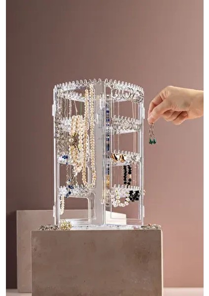 4 Raflı 360° Dönebilen Takı Organizeri Şık Tasarımda Çok Amaçlı Kullanım fırsatları