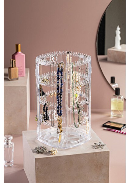 4 Raflı 360° Dönebilen Takı Organizeri Şık Tasarımda Çok Amaçlı Kullanım indirimleri