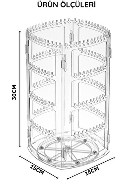4 Raflı 360° Dönebilen Takı Organizeri Şık Tasarımda Çok Amaçlı Kullanım