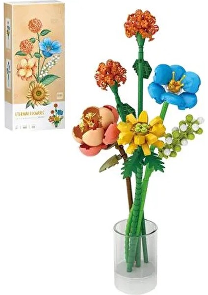 633 Parça Yapboz Renkli Çiçek Buketi Yetişkinler Için Yaratıcı Dekoratif Yapım Seti Turuncu Arajman