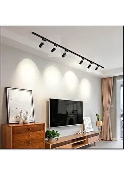 Öztekten Siyah Kasa ve Beyaz Işık 6 Adet 360 Derece Dönen LED Ray Spot Lamba ve 2 mt Raylı Armatür
