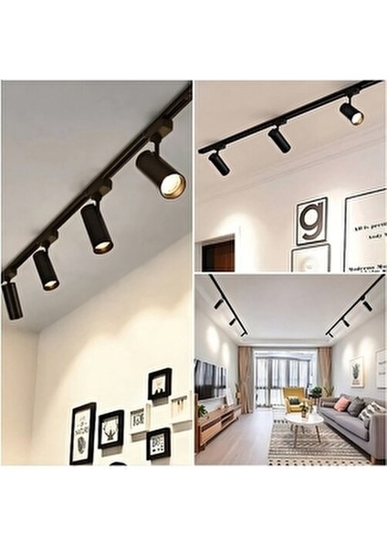 Öztekten Siyah Kasa ve Beyaz Işık 6 Adet 360 Derece Dönen LED Ray Spot Lamba ve 2 mt Raylı Armatür fiyatları