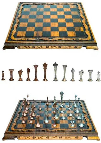 MC44 Büyük Boy Metal Satranç Takımı – Gerçek Ceviz Tahta – El Yapımı Antik Taşlar 35X35CM fırsatları