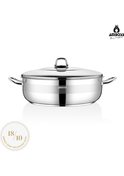 Ambos Saphire Paslanmaz Çelik 34 cm Çelik Kapaklı Basık Tencere
