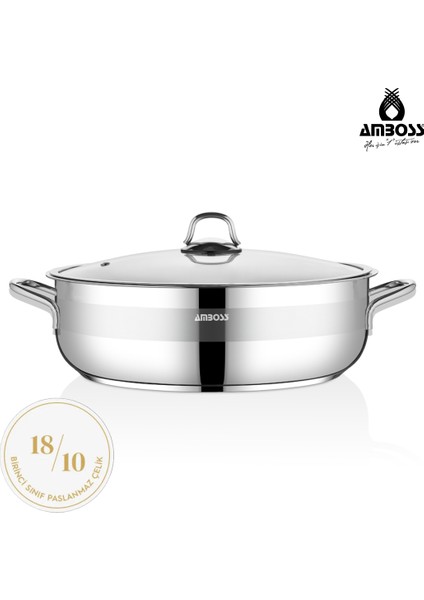 Saphire Paslanmaz Çelik 26 cm Cam Kapaklı Basık Tencere