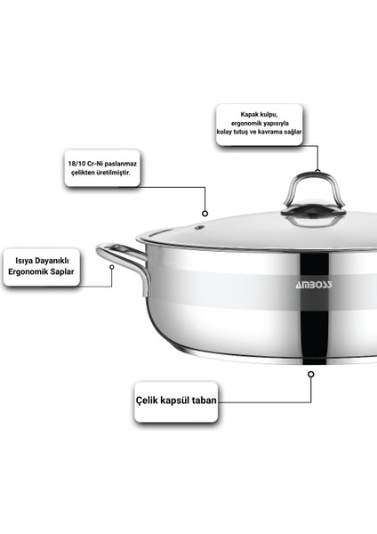 Saphire Paslanmaz Çelik 26 cm Cam Kapaklı Basık Tencere fiyatları