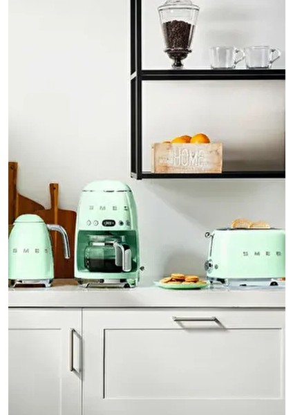 50's Style Retro Pastel Yeşil Kahve Makinesi & Toaster & Kettle Kahvaltı Seti