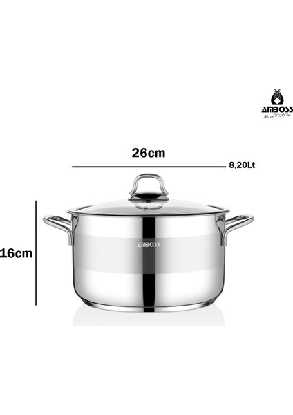 Ambos Saphire Paslanmaz Çelik 26 cm Cam Kapaklı Derin Tencere