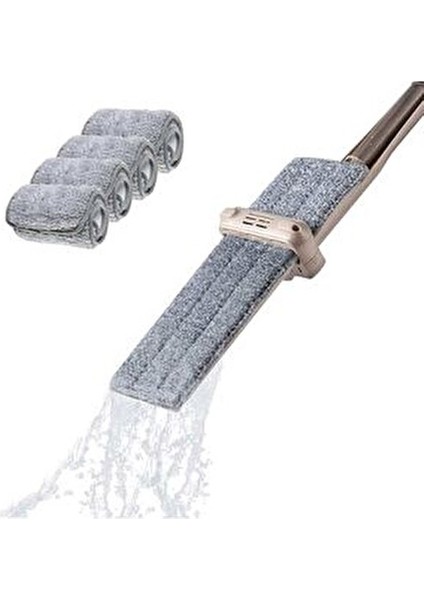 Kendinden Sıkmalı Katlanır Mop Seti Mikrofiber Yedek Bez Hediyeli