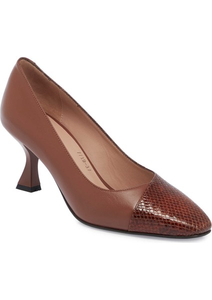 Kahve Hakiki Deri Kadın Topuklu Ayakkabı - K24S1AY67705-G36