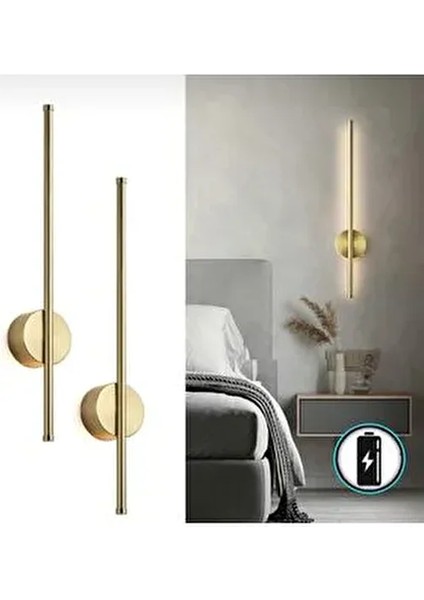 Pilli 80CM Gold Duvar Aplik Gold Günışığı 3000K Yuvarlak Çubuk