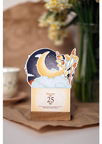 Ramazan Takvimi Ahşap Ayaklı Tasarım 30 Yapraklı Hadis-I Şerifli 300 gr Masa Takvimi modelleri