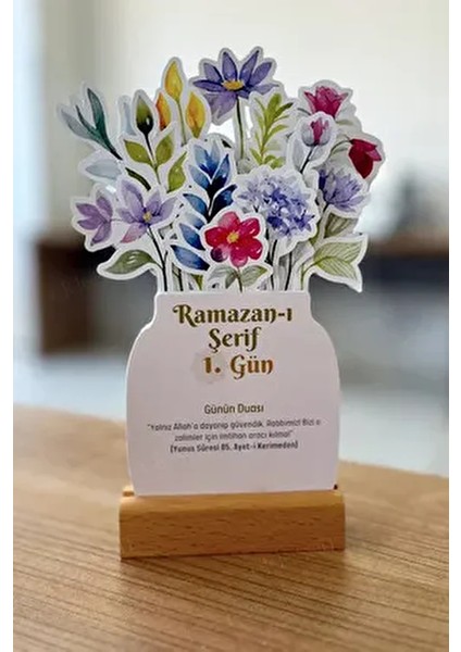 Ahşap Tutuculu Ramazan Takvimi 15 Yapraklı Günün Hadis-I Şerifi İçin Özel Tasarım