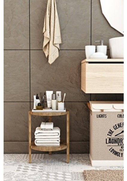 Miray Atlantik Çam 2 Katlı Yuvarlak Ahşap Çok Amaçlı Sehpa / Saksılık-Çiçeklik / Dekoratif Raf fırsatları