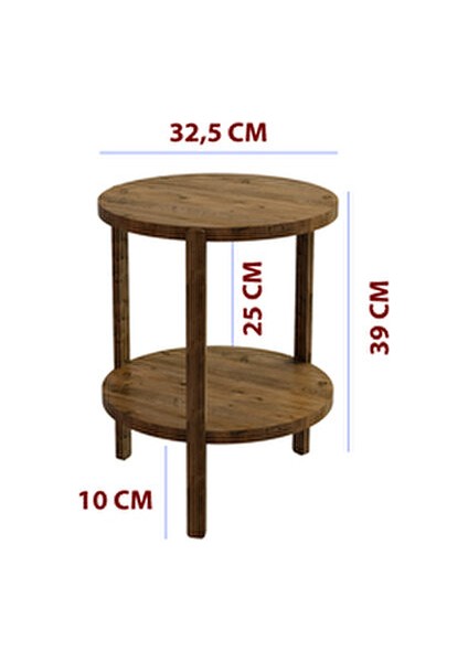 Miray Atlantik Çam 2 Katlı Yuvarlak Ahşap Çok Amaçlı Sehpa / Saksılık-Çiçeklik / Dekoratif Raf