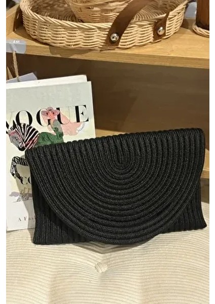 Kadın Hasır Zarf Portföy Clutch Çanta Ergonomik Tasarım Basic Koleksiyon 30x20 cm