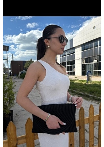 Kadın Hasır Zarf Portföy Clutch Çanta Ergonomik Tasarım Basic Koleksiyon 30x20 cm