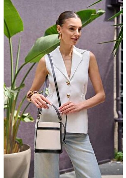 Kanvas- Siyah Kadın Kontrast Dikişli Kova El ve Omuz Çanta indirimleri