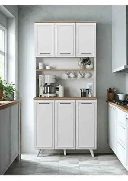 Potter 3 Kapaklı Mutfak Dolabı Kahve Köşesi Çok Amaçlı Dolap Beyaz - Rota 90 cm