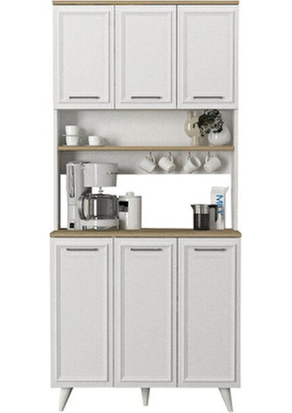 Potter 3 Kapaklı Mutfak Dolabı Kahve Köşesi Çok Amaçlı Dolap Beyaz - Rota 90 cm