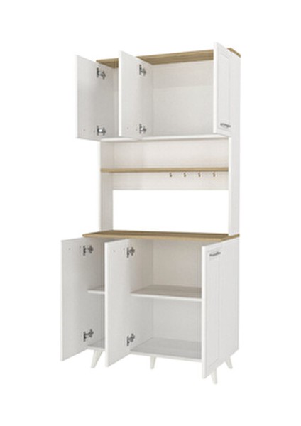 Potter 3 Kapaklı Mutfak Dolabı Kahve Köşesi Çok Amaçlı Dolap Beyaz - Rota 90 cm