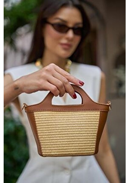 Taba Hasır Kadın Mini Hasır Detaylı Çapraz Çanta fiyatları