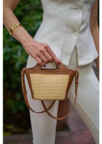 Taba Hasır Kadın Mini Hasır Detaylı Çapraz Çanta modelleri