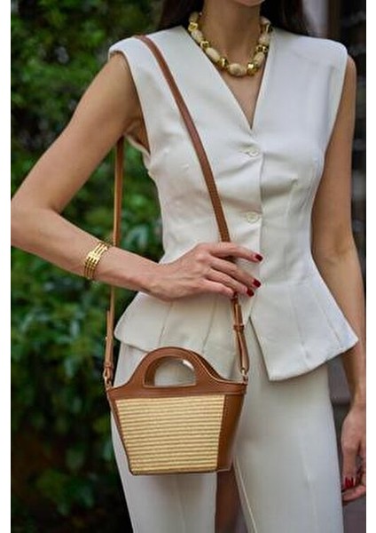 Taba Hasır Kadın Mini Hasır Detaylı Çapraz Çanta fırsatları