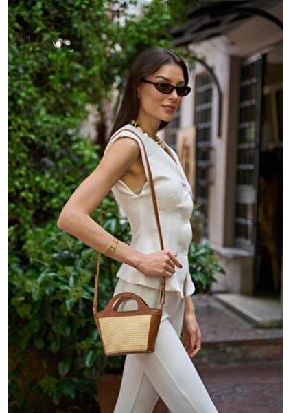 Taba Hasır Kadın Mini Hasır Detaylı Çapraz Çanta indirimleri