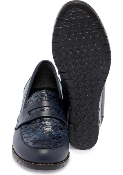 Lacivert Hakiki Deri Kadın Dolgu Topuklu Ayakkabı - K24S1AY67544-A31 fırsatları