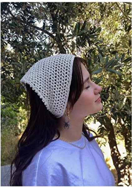 Beyaz Renkli File Model Bandana, El Yapımı Örgü Bandana fiyatları