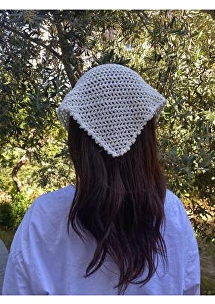 Beyaz Renkli File Model Bandana, El Yapımı Örgü Bandana modelleri