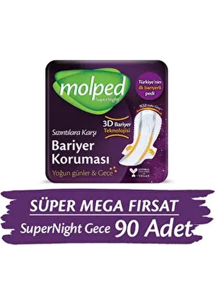 Supernight Hijyenik Ped Gece Süper Mega Fırsat Paketi 90 Adet
