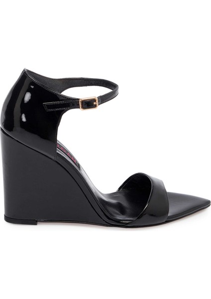 Siyah Rugan Hakiki Deri Kadın Dolgu Topuklu Ayakkabı - K24Y1AY67252-A07 modelleri