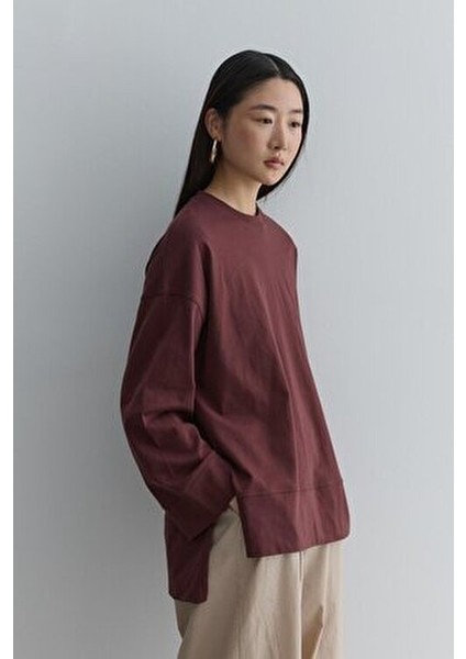 Kalın Katlamalı Sweatshirt Bordo modelleri