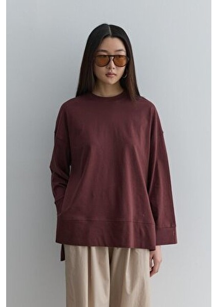 Kalın Katlamalı Sweatshirt Bordo fırsatları