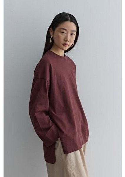Kalın Katlamalı Sweatshirt Bordo indirimleri